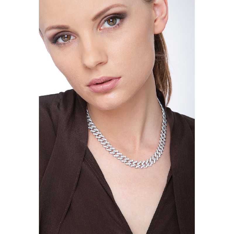 Collana maglia Cuban Link in oro bianco 18k con Diamanti