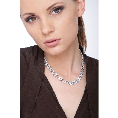 Collana maglia Cuban Link in oro bianco 18k con Diamanti