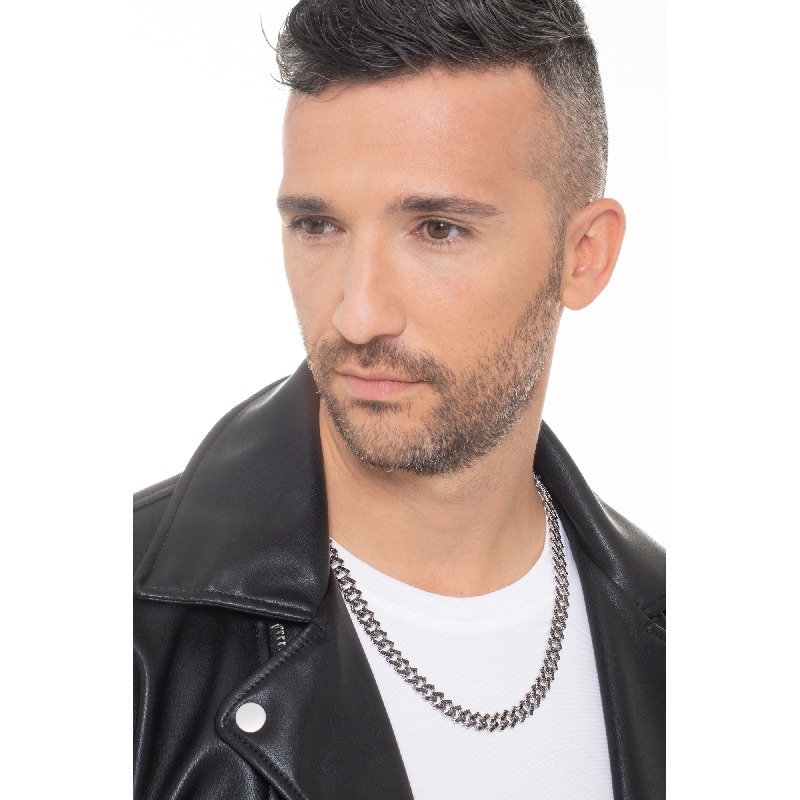 Collana maglia Cuban Link in oro bianco 18k con Diamanti neri. Punte brunite