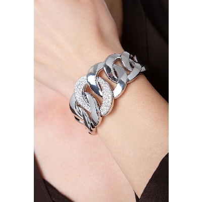 Rigid cuban bracelet in 18k white gold with diamonds