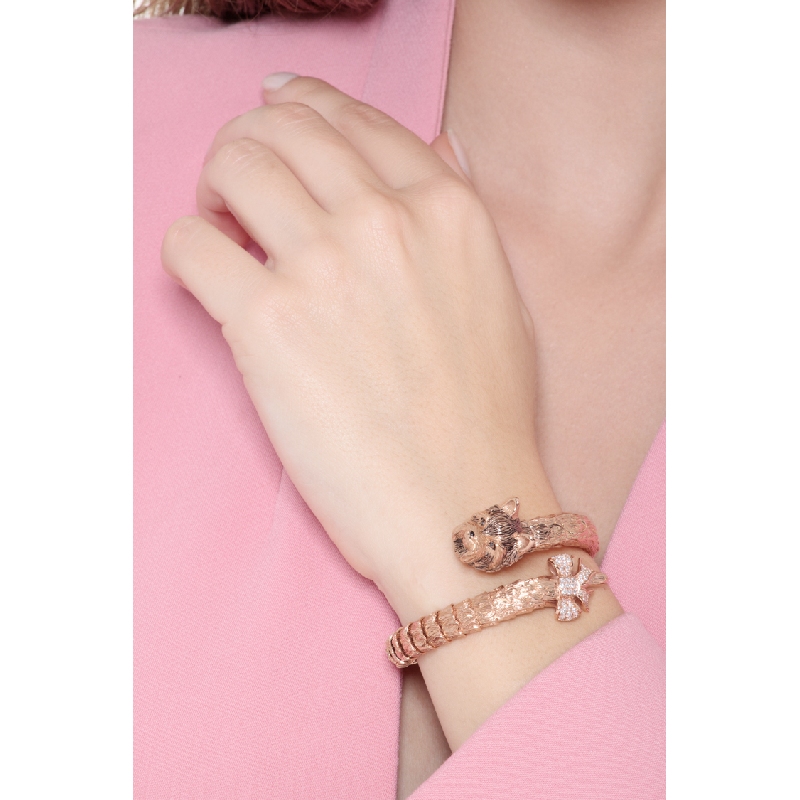 18k rose gold rigid bracelet with fox terrier's face