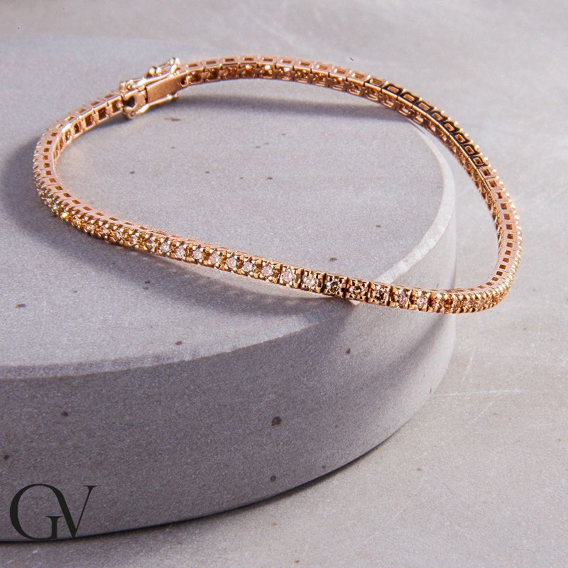 Bracciale Tennis in oro Rosa 18k con diamanti Brown
