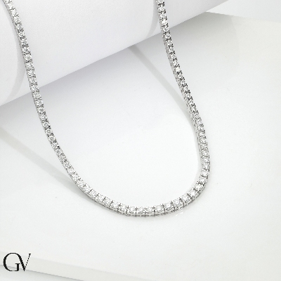 Gradueted Tennis Chain Necklace Diamonds White Gold 18k