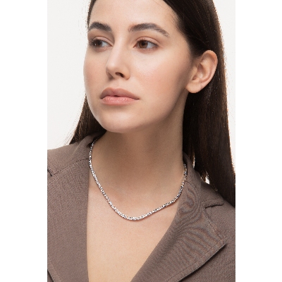 Gradueted Tennis Chain Necklace Diamonds White Gold 18k