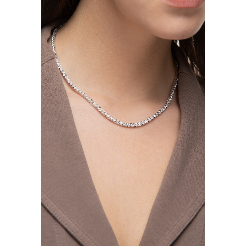 Gradueted Tennis Chain Necklace Diamonds White Gold 18k