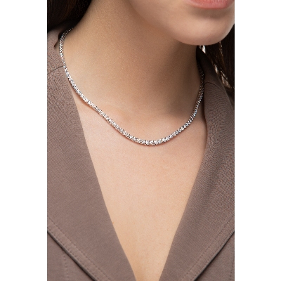 Gradueted Tennis Chain Necklace Diamonds White Gold 18k