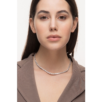 Graduated diamond Tennis Chain 750 Italy White Gold necklace