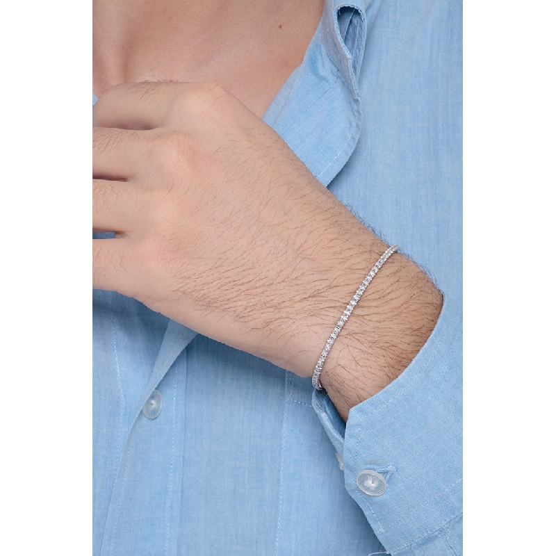 Bracciale Tennis griffe in oro Bianco 18k con diamanti