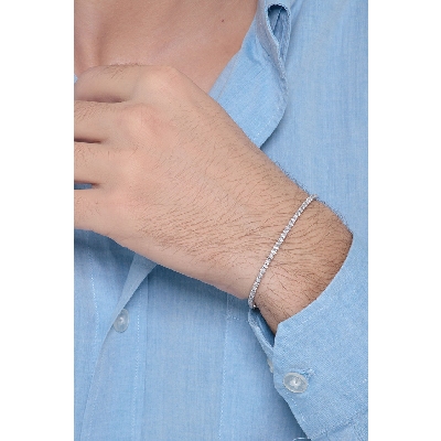 Bracciale Tennis griffe in oro Bianco 18k con diamanti