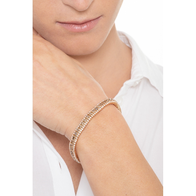 18k rose gold tennis bracelet with white and brown diamonds
