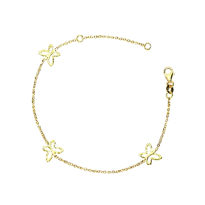 Thin bracelet in 18k yellow gold with 3 butterflies
