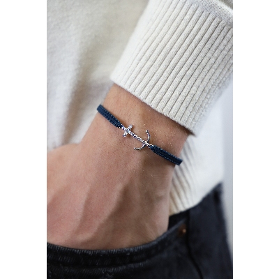 BRACCIALE uomo CON ANCORA IN BRILLANTI, TESSUTO BLU