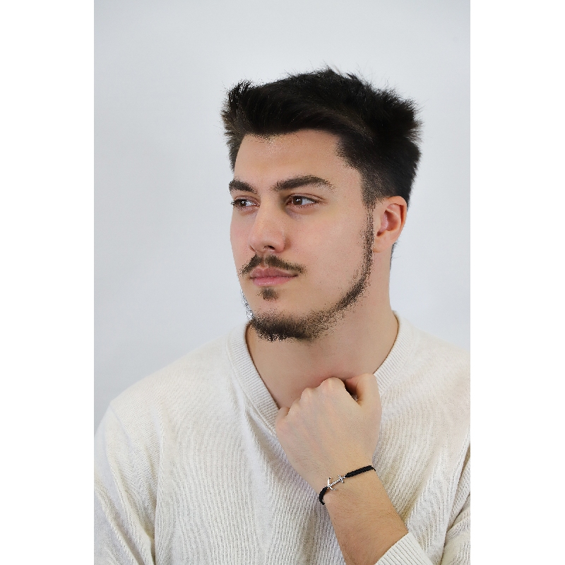 BRACCIALE uomo CON ANCORA IN BRILLANTI, TESSUTO NERO