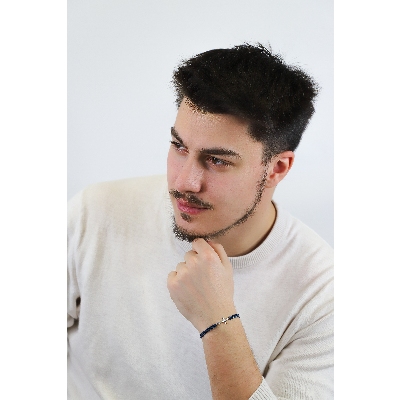 BRACCIALE uomo CON CROCE IN BRILLANTI, TESSUTO BLU.