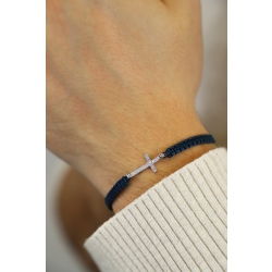 BRACCIALE uomo CON CROCE IN BRILLANTI, TESSUTO BLU. 2