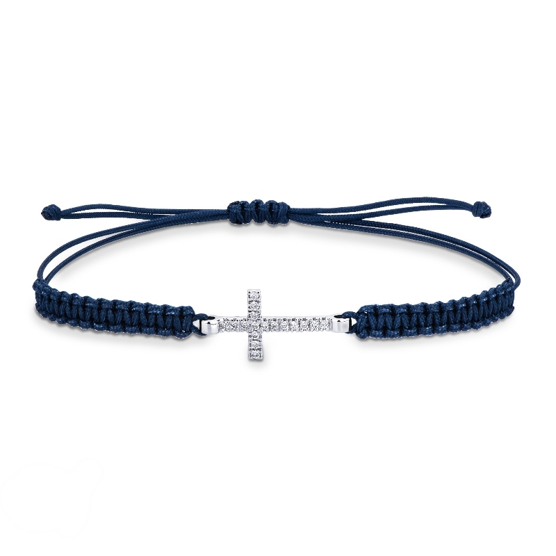 BRACCIALE uomo CON CROCE IN BRILLANTI, TESSUTO BLU.