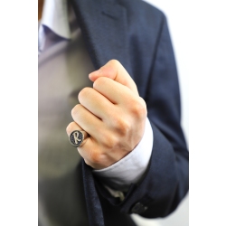 Anello da mignolo in oro Bianco 18k con Diamanti e zaffiri blu, Uomo 2