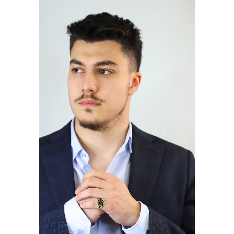 Anello da mignolo in oro giallo 18k con Diamanti neri, Uomo