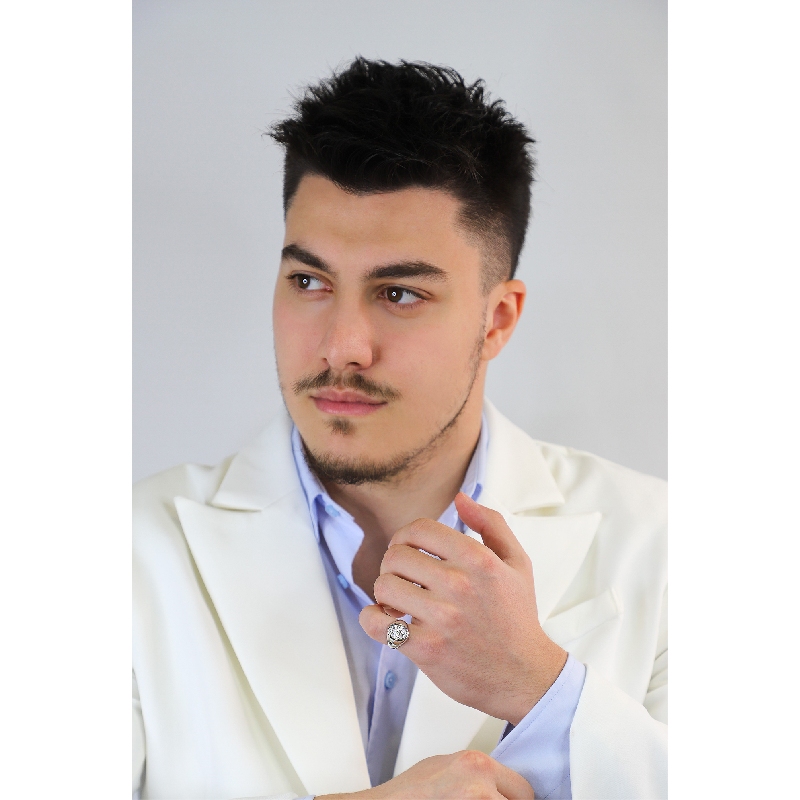 Anello pavè da mignolo in oro bianco 18k con Diamanti, Uomo