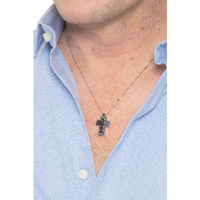 18k white gold cross pendant with black diamonds