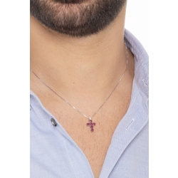 Ruby cross pendant in 18k white gold 2