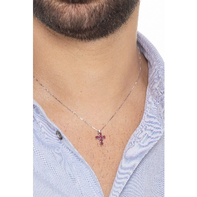 Ruby cross pendant in 18k white gold