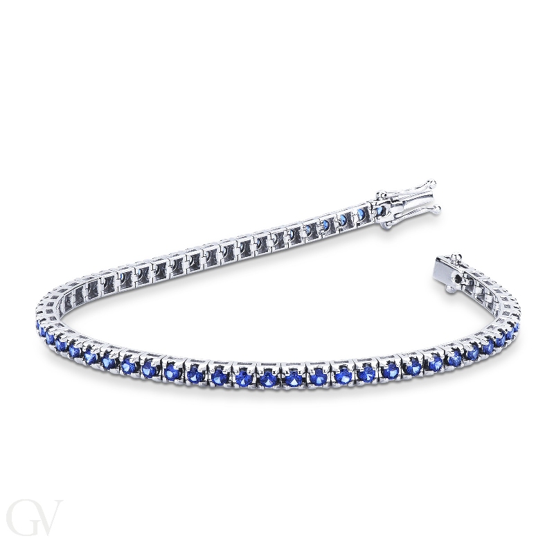 Bracciale Tennis piramide in oro Bianco 18k con Zaffiri Blu