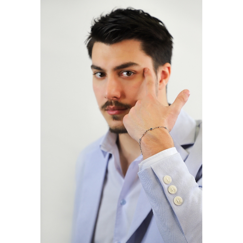 Bracciale in oro bianco 18k a 5 castoni con diamanti neri, cm 20