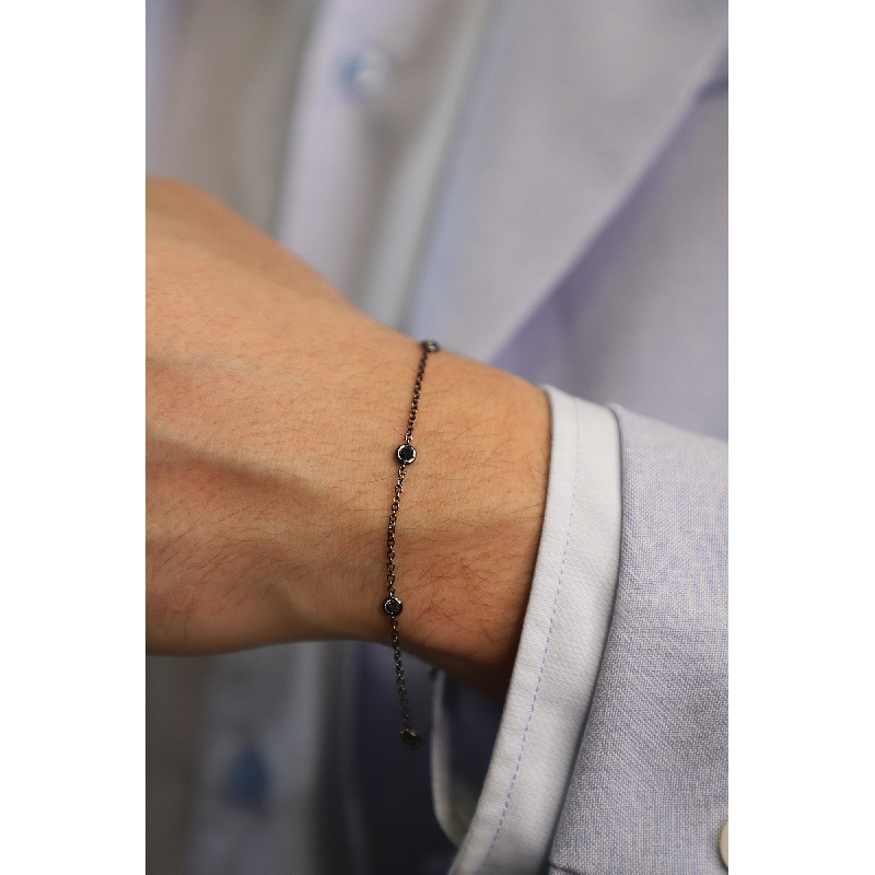 Bracciale da uomo in oro brunito 18k a 5 castoni con diamanti neri, cm 20