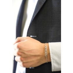 Bracciale groumette 6 maglie rolò in oro bianco 18k con diamanti, 19.0+0.5 cm 2