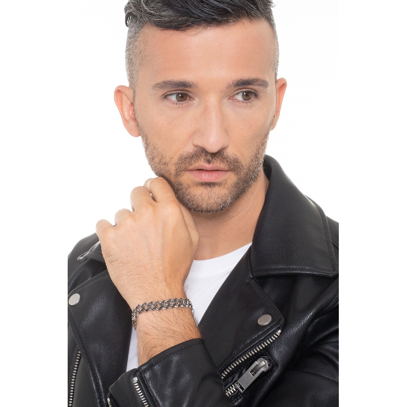 Bracciale maglia Cuban Link in oro bianco 18k con Diamanti neri. Punte brunite