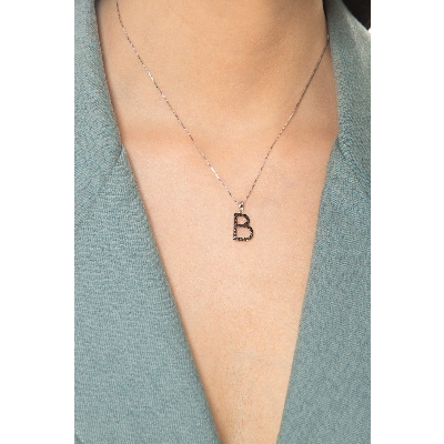 18k white gold letter B with black diamonds