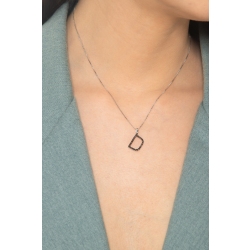 18k white gold letter D with black diamonds 2