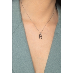 18k white gold letter R with black diamonds 2