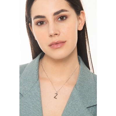 18k white gold letter Z with black diamonds