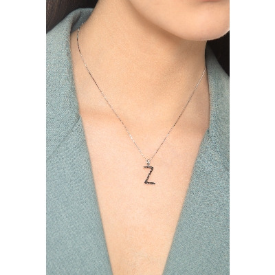 18k white gold letter Z with black diamonds