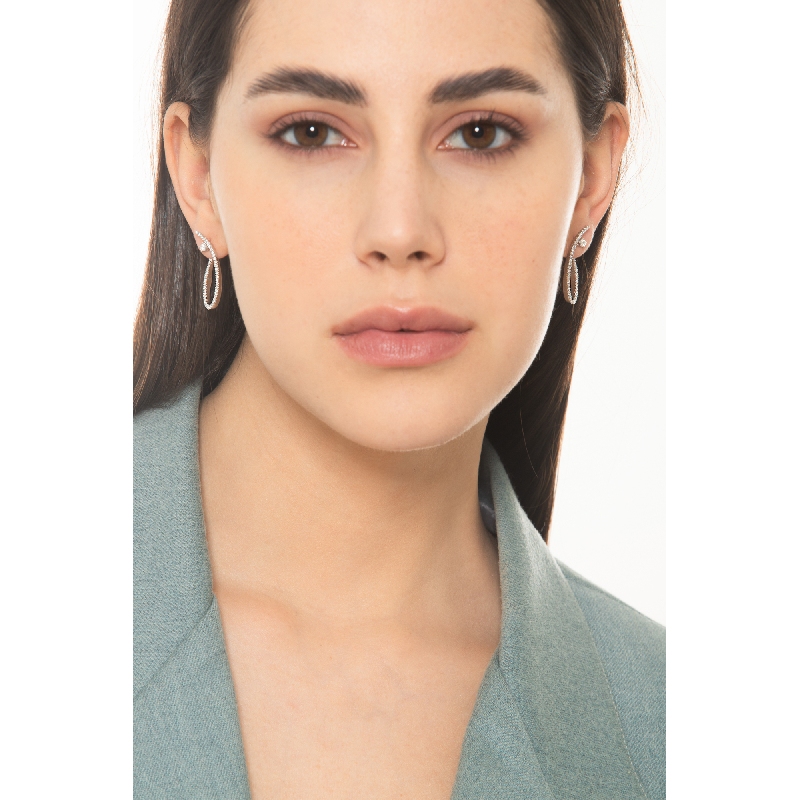 White Gold Oval Hoop Earrings With Diamonds