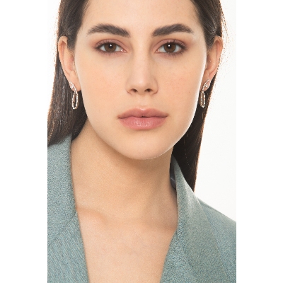 White Gold Oval Hoop Earrings With Diamonds