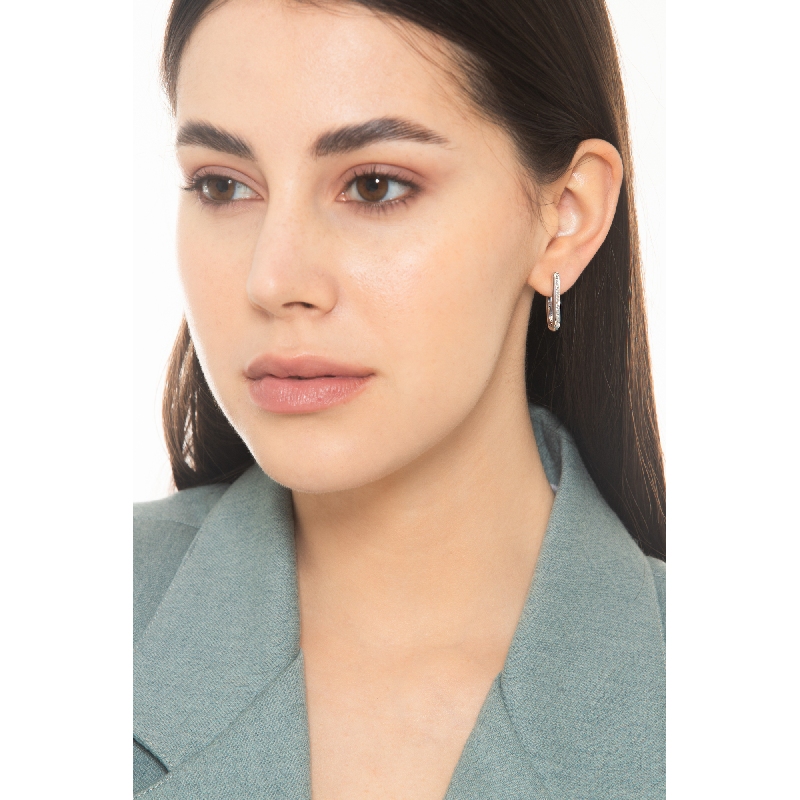 Oval Hoop Diamond Earrings 750 White Gold