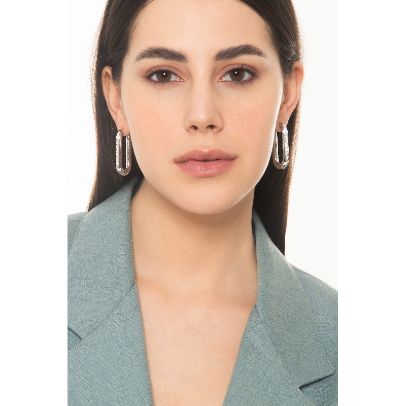 Orecchini ovali allungati diamanti oro bianco 18k