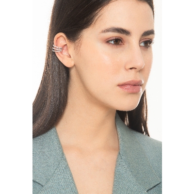 Earcuff oro bianco con tre file di diamanti 