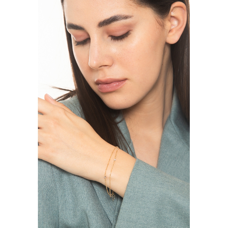 Bracciale doppio filo in oro giallo 18k con quadratini