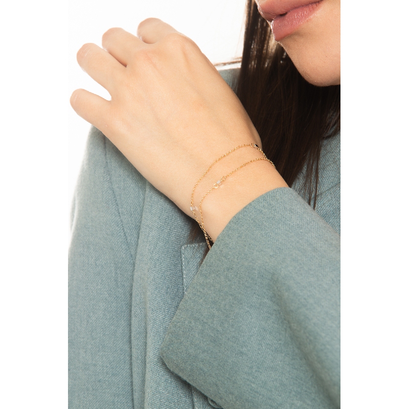 Bracciale doppio filo in oro giallo 18k con quadratini