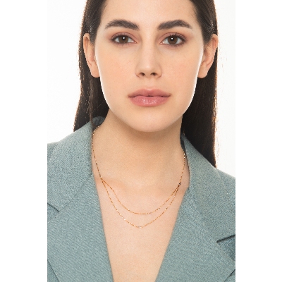 750 yellow gold necklace double thread with squares