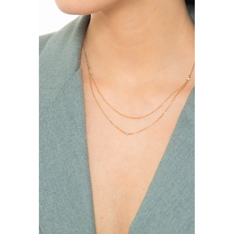 750 yellow gold necklace double thread with squares