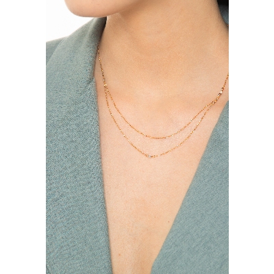 750 yellow gold necklace double thread with squares