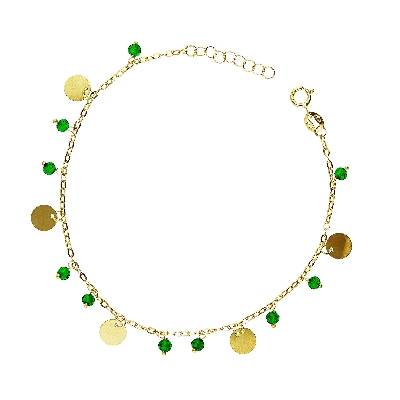 18k yellow gold bracelet with charms and green stones