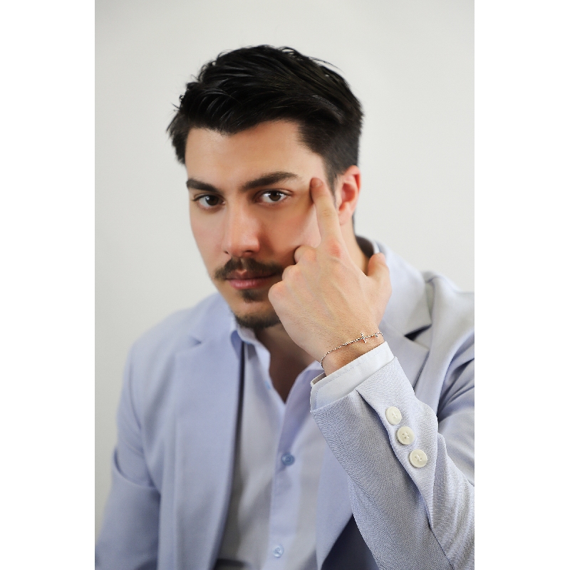 Bracciale in oro bianco 18k con croce e diamanti, 20 cm, Uomo