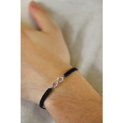 BRACCIALE uomo CON INFINITO IN BRIL, TESSUTO NERO, SIMILE A NBRA3663BB-T