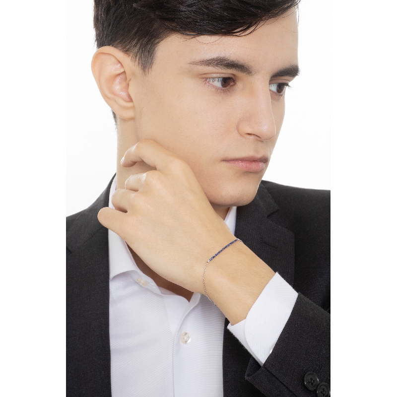 Bracciale in oro bianco 18k con barretta in Zaffiri Blu, Uomo